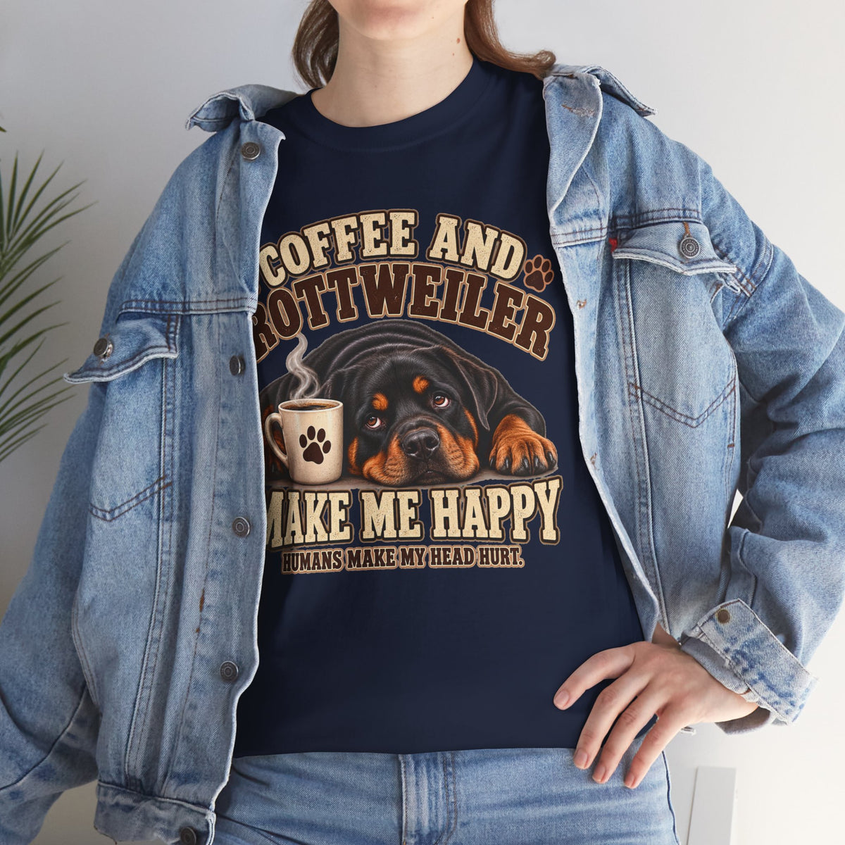 Coffee and Rottweiler Tee — "Coffee and Rottweiler Make Me Happy" Dog Lover Shirt