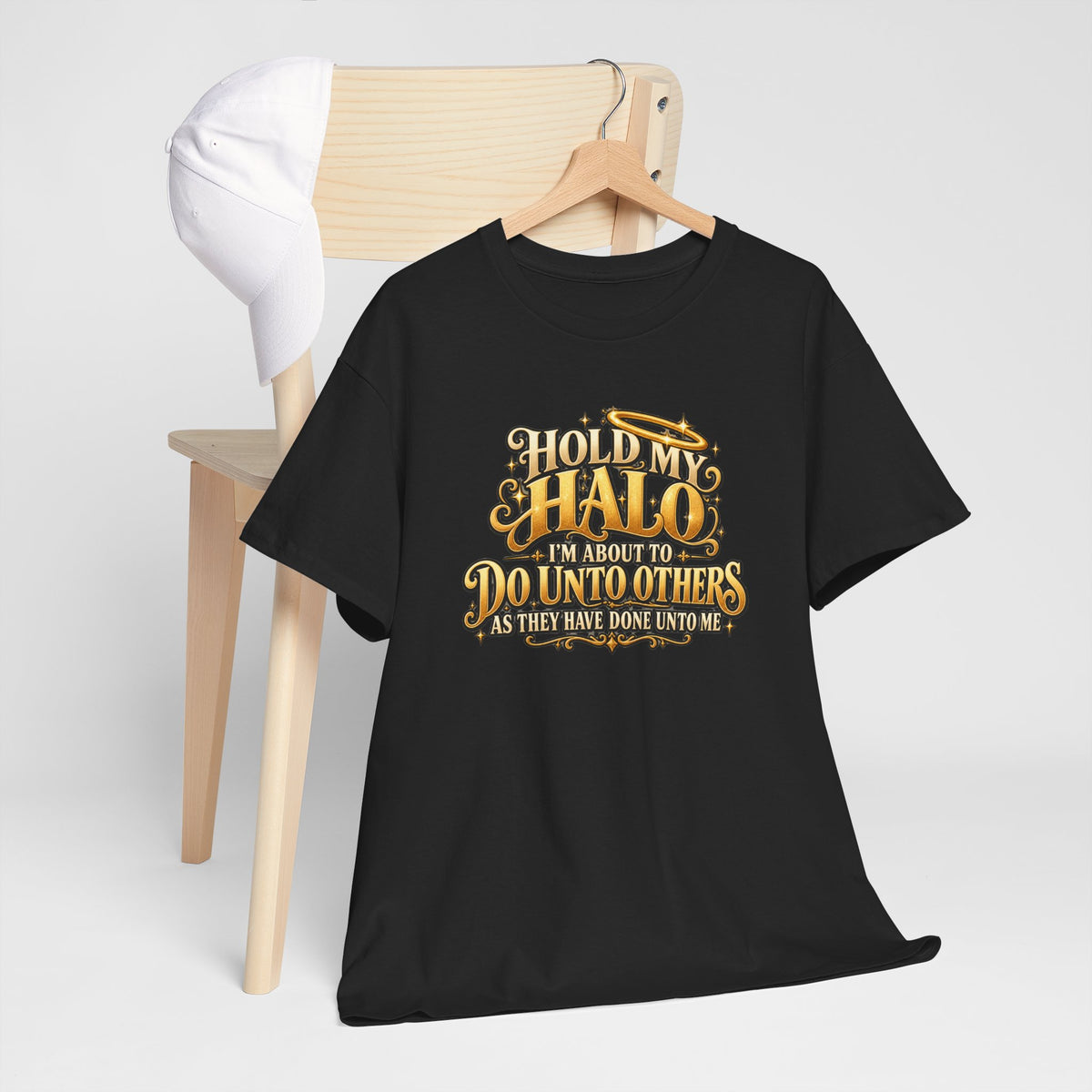 T-Shirt — "Hold My Halo I'm About To Do Unto Others" Vintage Faith Graphic Tee