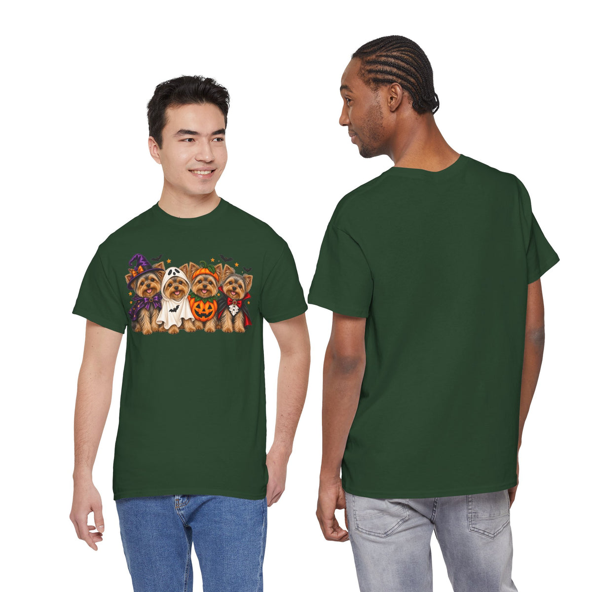 Halloween Yorkie T-Shirt — Cute Yorkies in Costumes (Pumpkin, Ghost, Witch, Vampire)