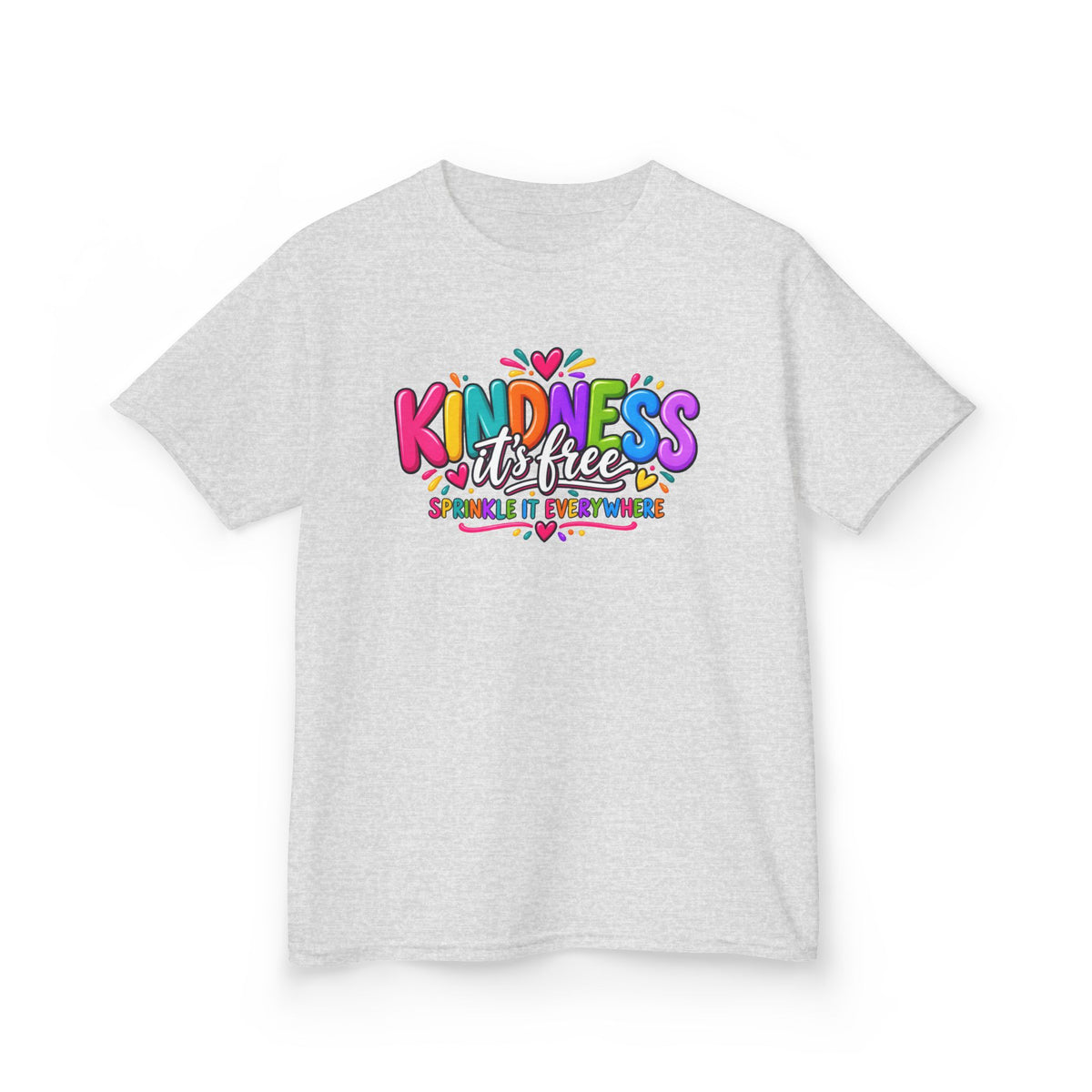 Kids Tee — "Kindness Is Free" Colorful Rainbow Graphic