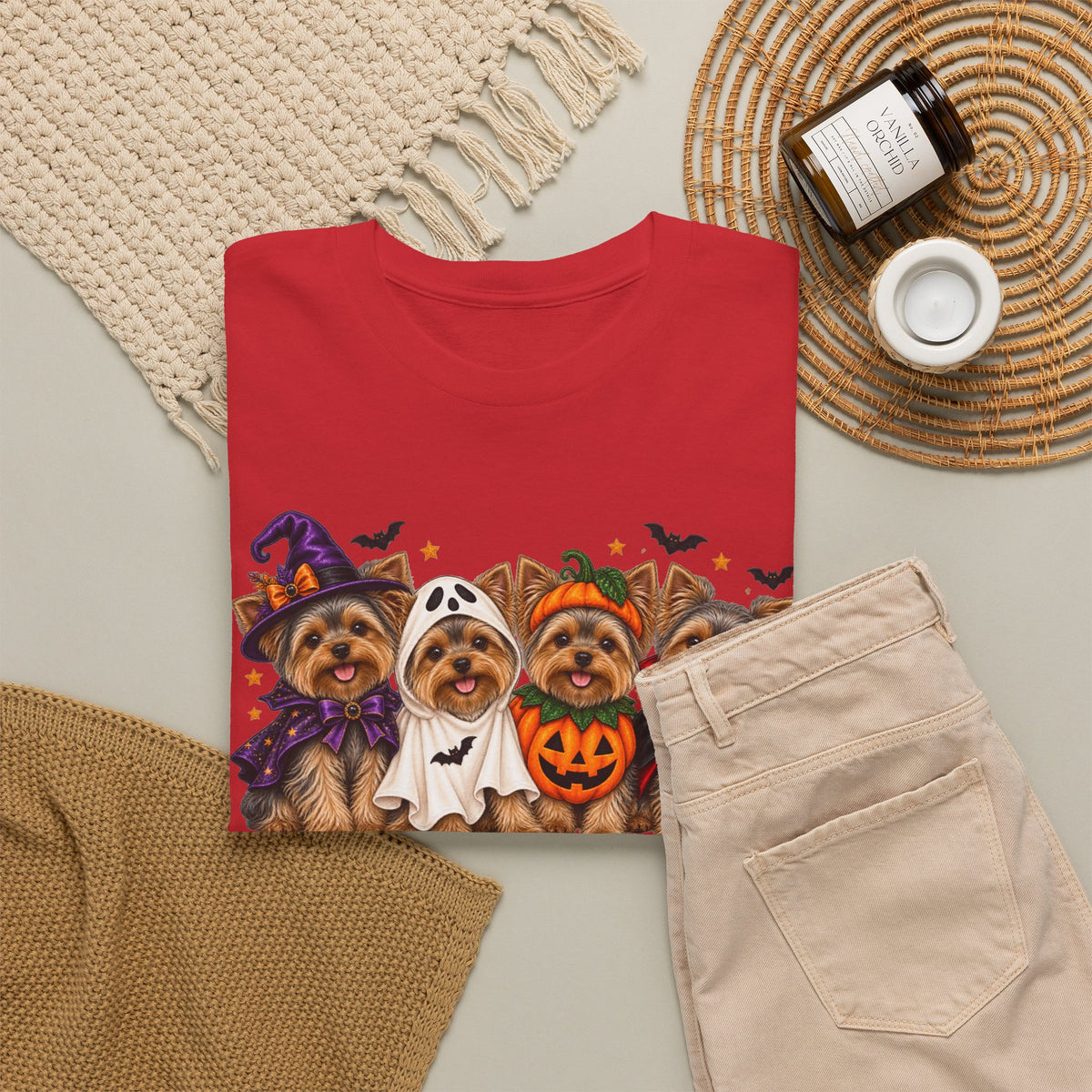 Halloween Yorkie T-Shirt — Cute Yorkies in Costumes (Pumpkin, Ghost, Witch, Vampire)