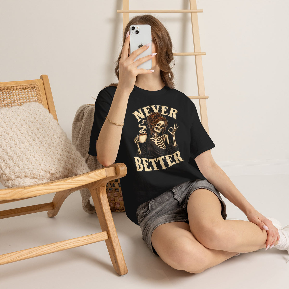 Never Better Skeleton Coffee Graphic Tee