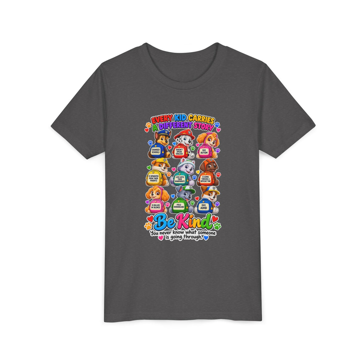 Be Kind Youth Short Sleeve Tee – Colorful Cartoon Character Shirt