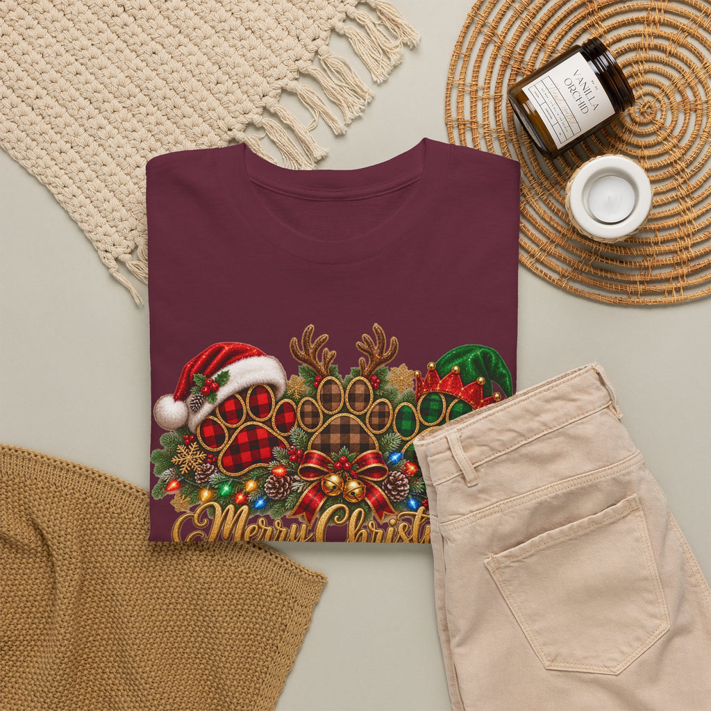 Merry Christmas Paw Prints Holiday Graphic Tee