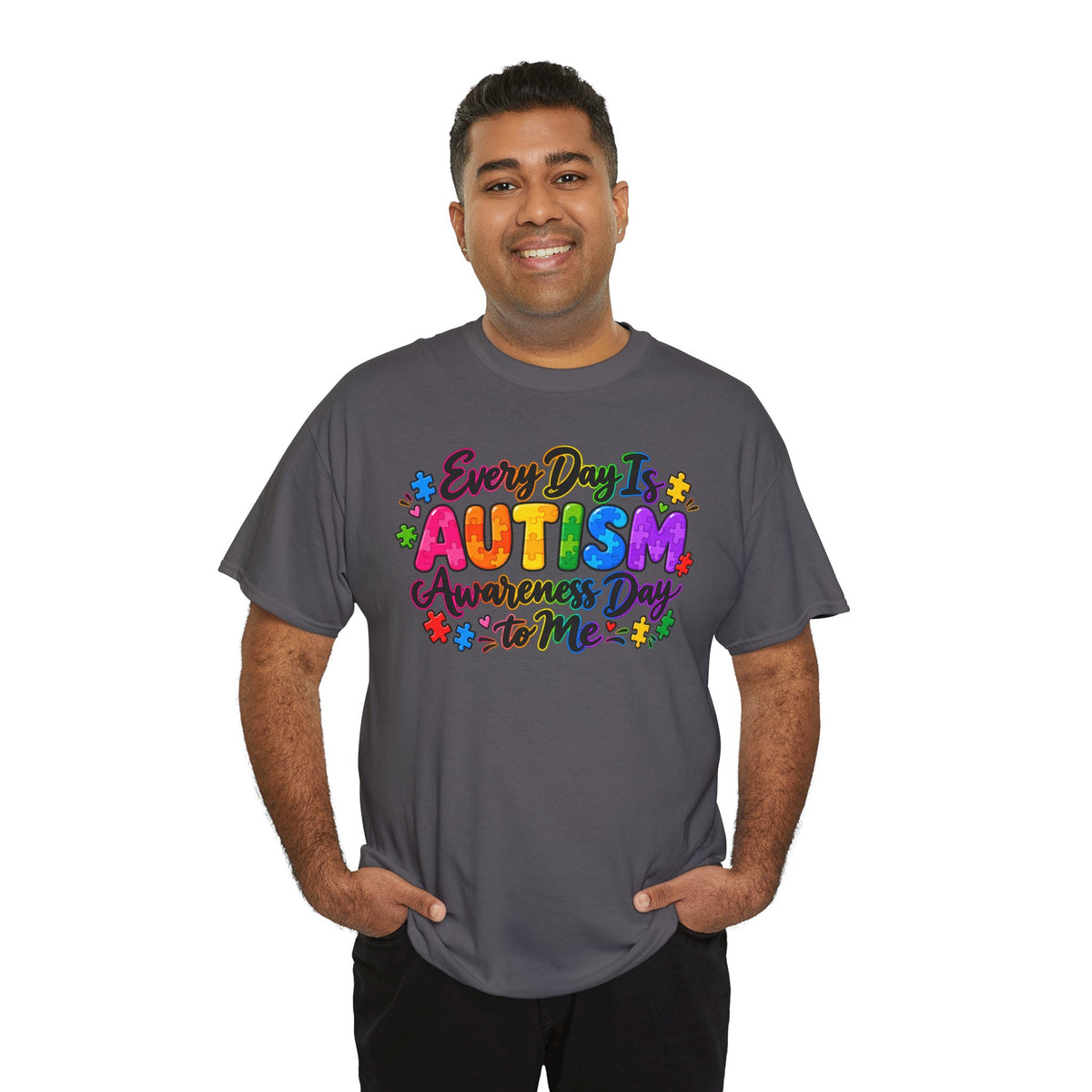 Autism Awareness T-Shirt — "Every Day Is Autism Awareness Day to Me" Colorful Puzzle Tee