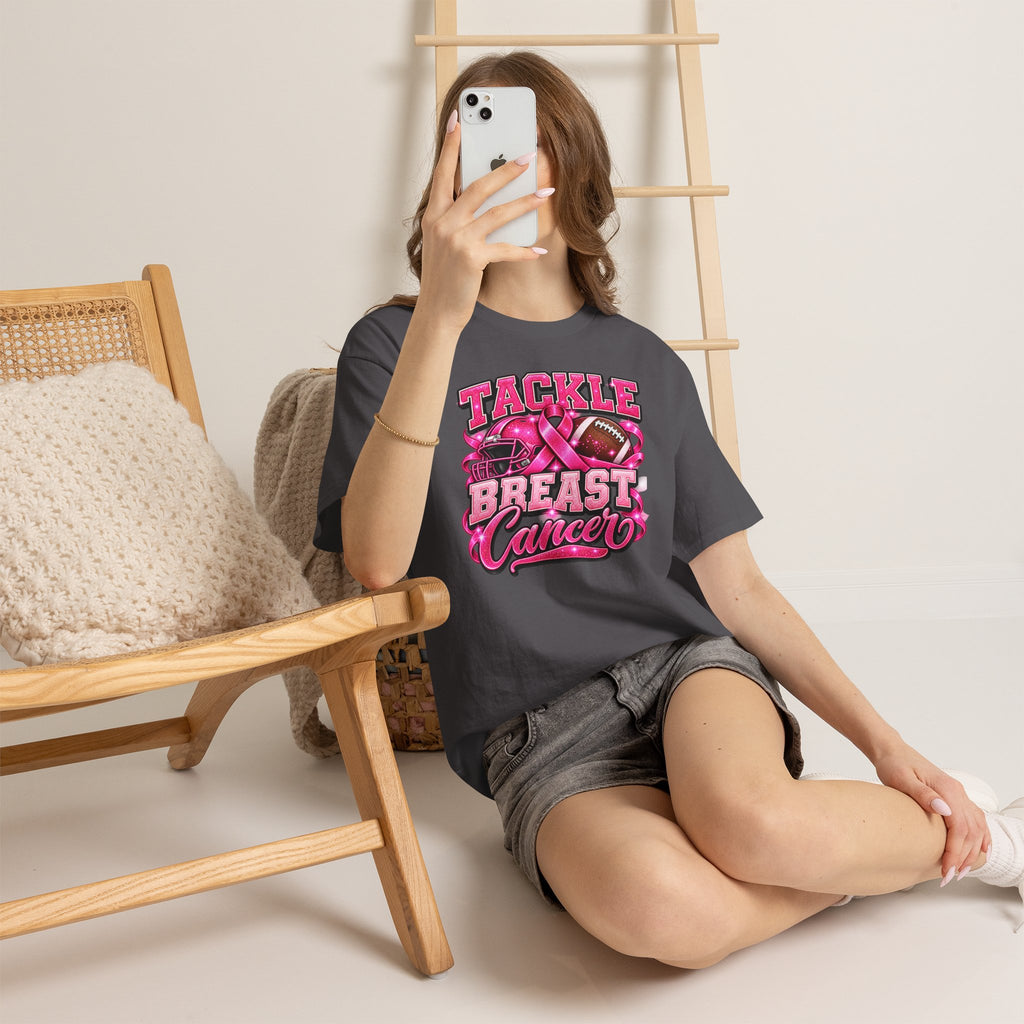 T-Shirt — "Tackle Breast Cancer" Pink Football Awareness Tee
