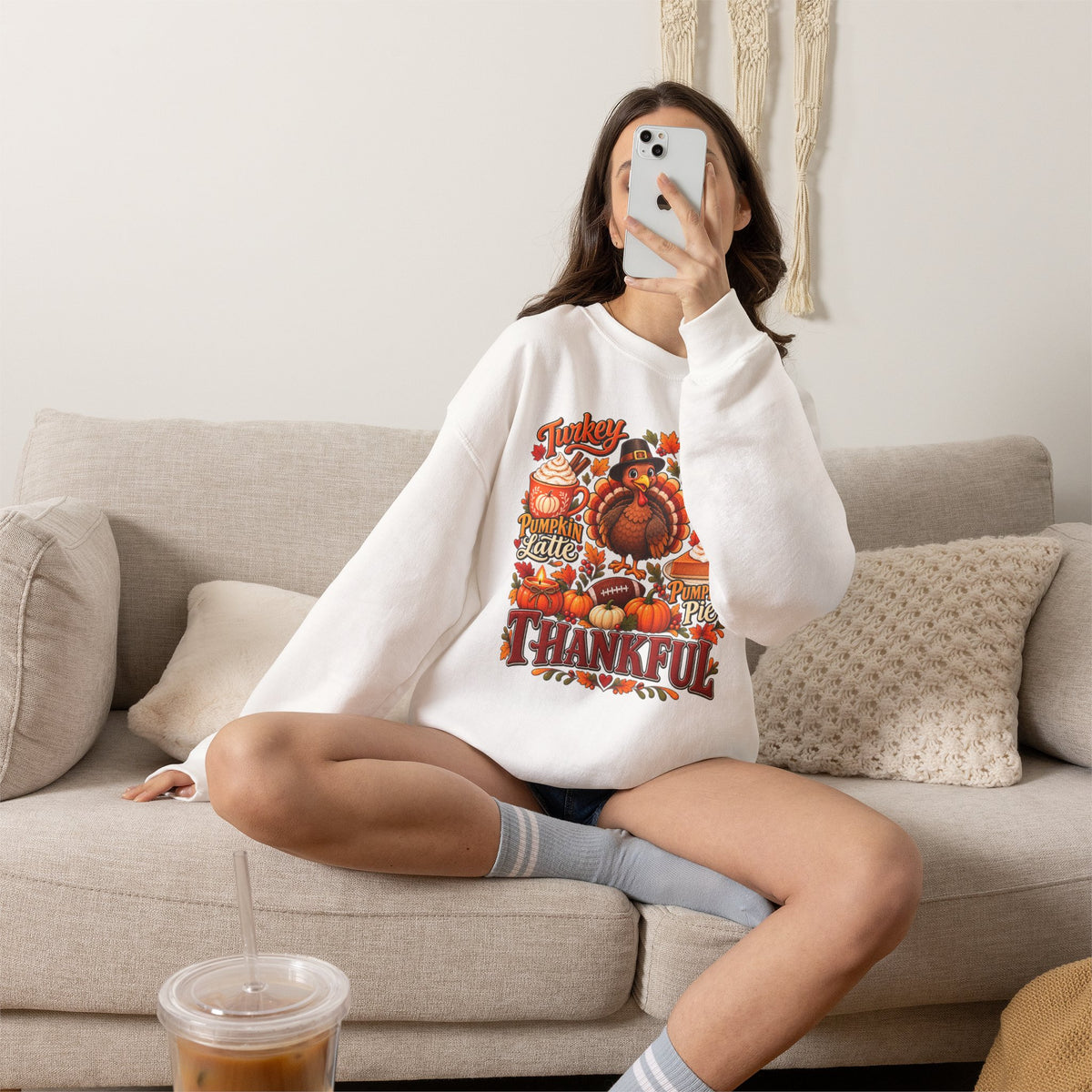 Thankful Thanksgiving Sweatshirt — Cute Turkey & Fall Harvest Crewneck