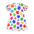 Puzzle Piece Print T‑Shirt Dress — Colorful Autism Awareness AOP Dress