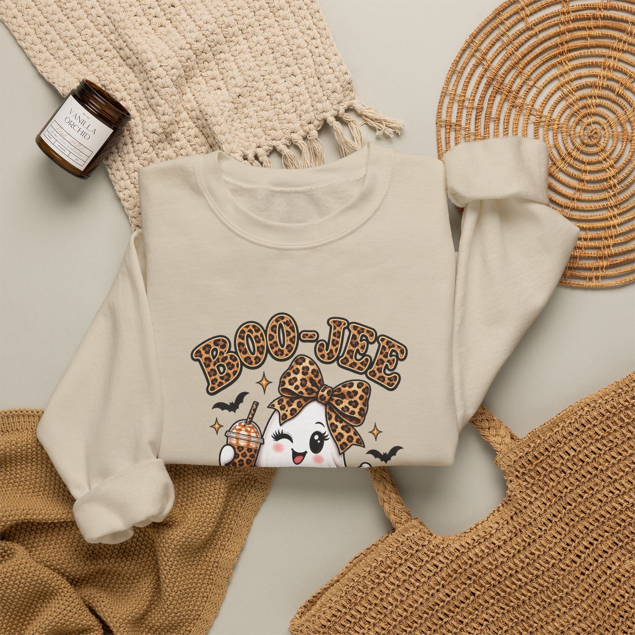 Ghost Trick Crewneck Sweatshirt — "Boo-tiful" Leopard Halloween Ghost Design