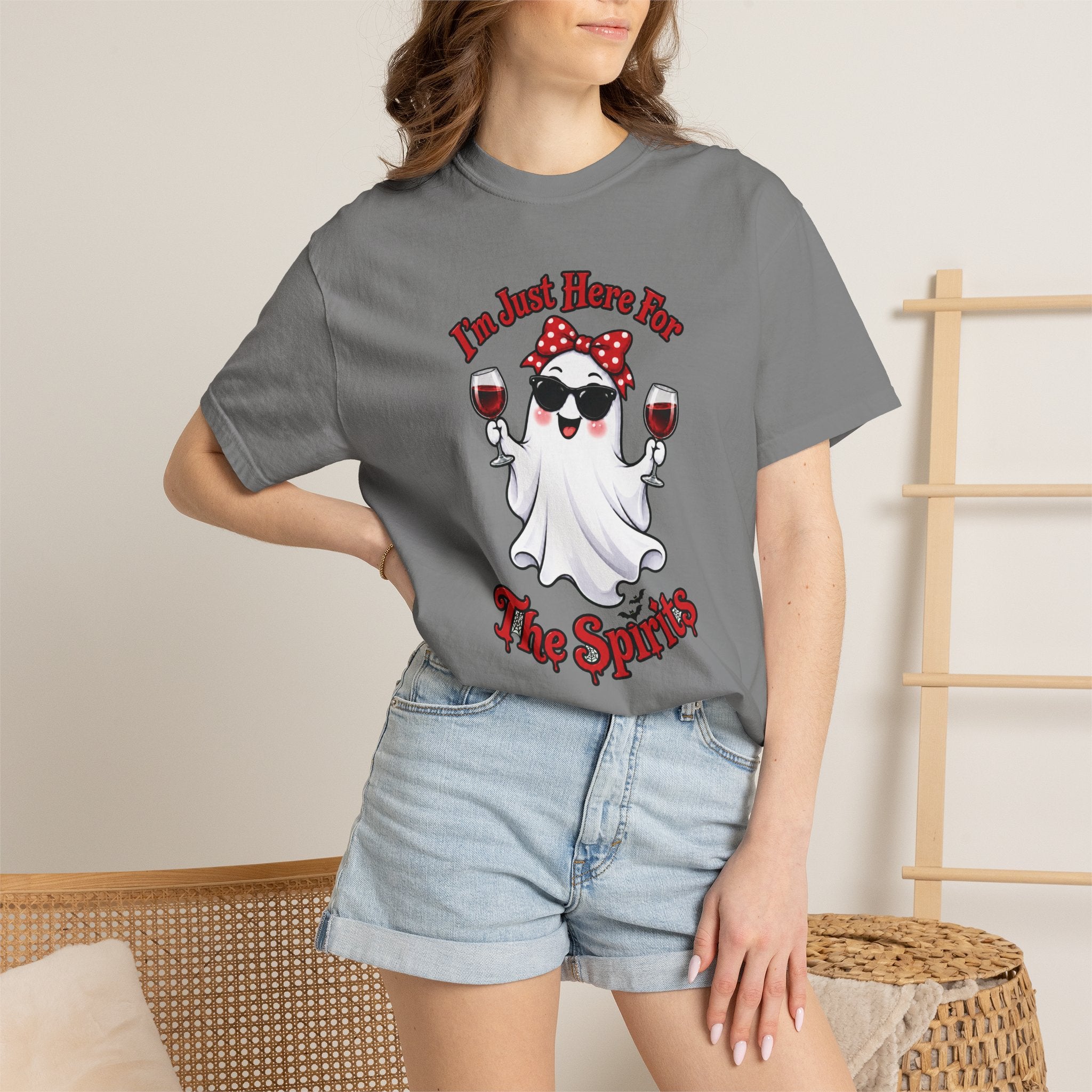 Wine Ghost T-Shirt — "I'm Just Here For The Spirits" Halloween Tee