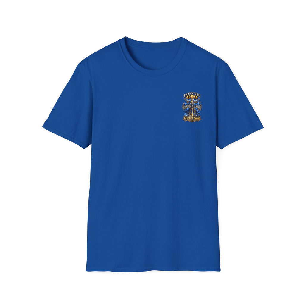 T-Shirt — "Thank You God I Keep Going" Faith Graphic Pocket Tee