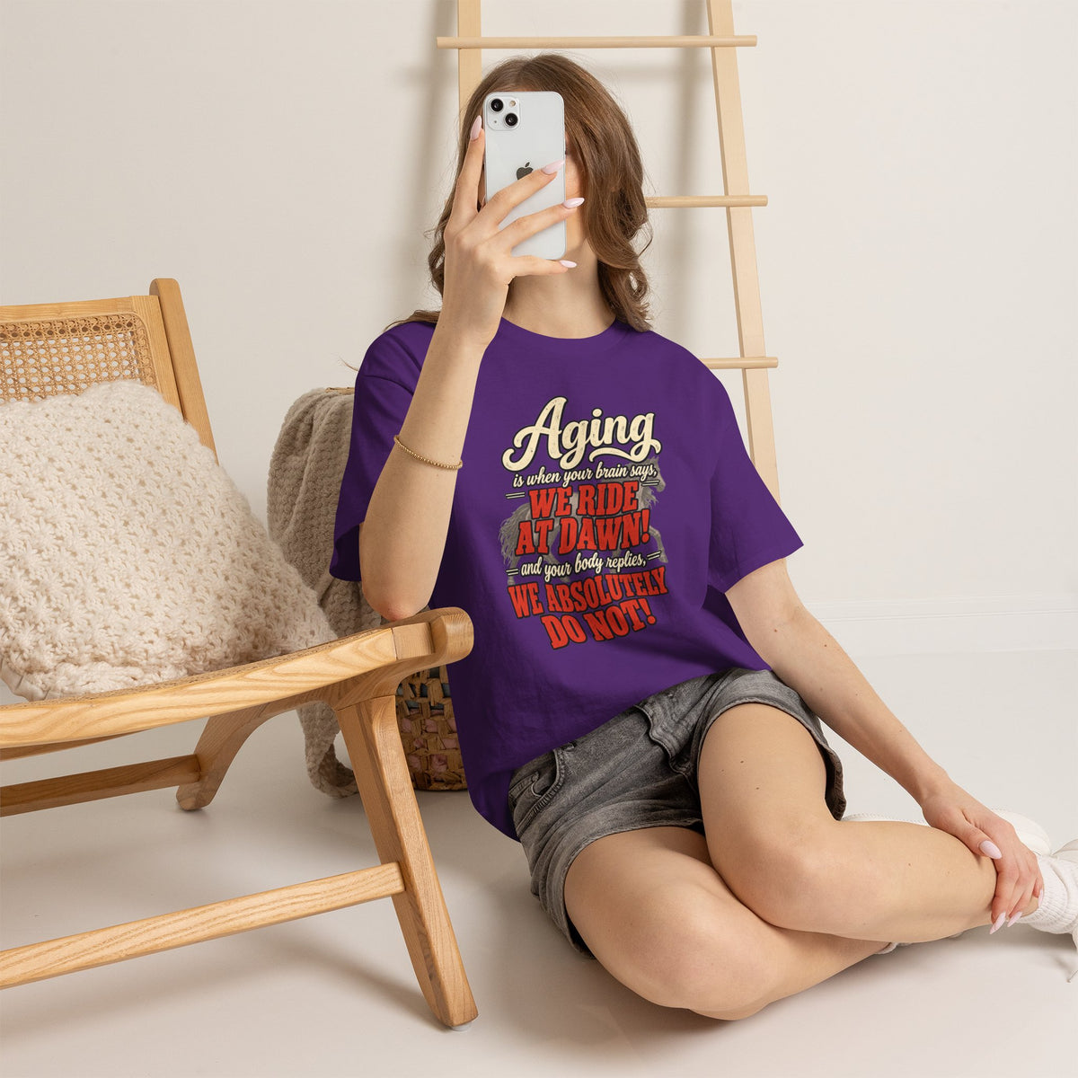 Aging: When Your Brain Says “We Ride at Dawn” Funny Graphic Tee