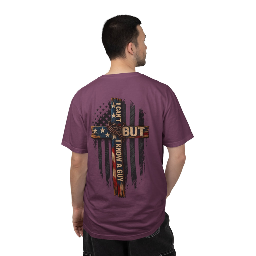 T-Shirt — 'I Can't But I Know A Guy' American Flag Cross Graphic