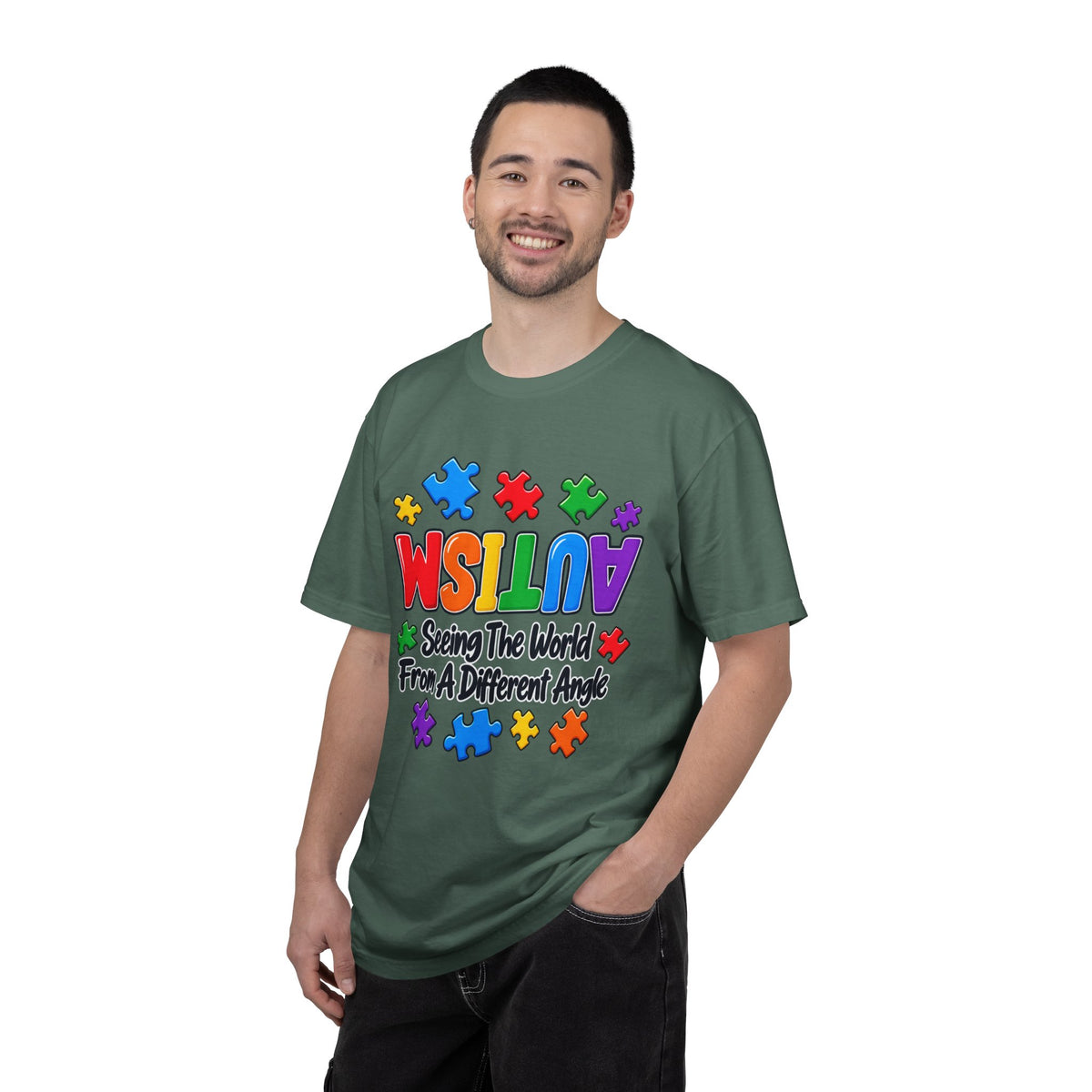 Autism Awareness T-Shirt — "Seeing the World From a Different Angle" Puzzle Design