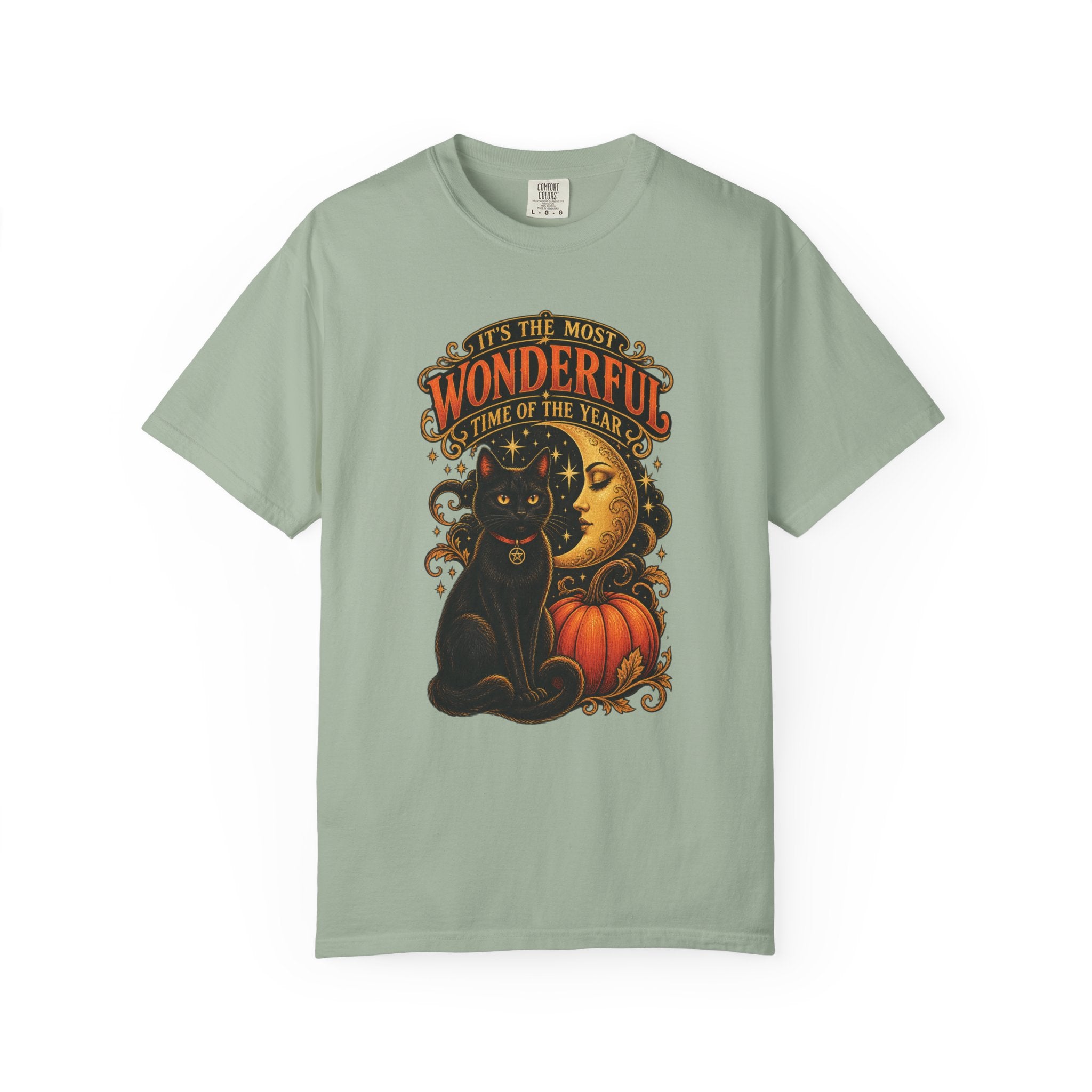 T-Shirt — "It's the Most Wonderful Time of the Year" Halloween Black Cat & Pumpkin