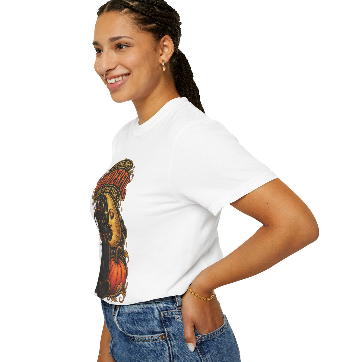 T-Shirt — "It's the Most Wonderful Time of the Year" Halloween Black Cat & Pumpkin
