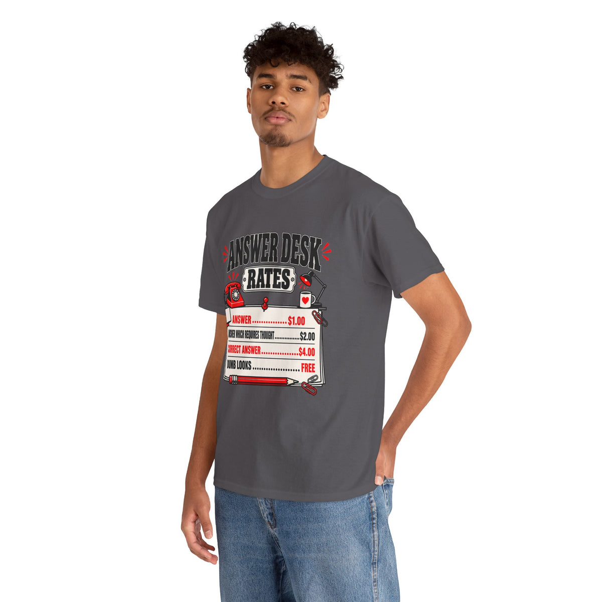 Answer Desk Rates T-Shirt — Funny Help Desk IT Support Tee ("Answer 1.00, Correct Answer 4.00")
