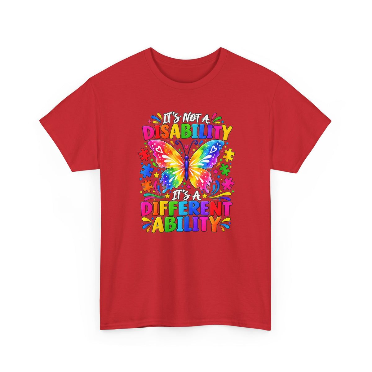 T-Shirt — "It's Not a Disability, It's a Different Ability" Rainbow Butterfly Awareness Tee