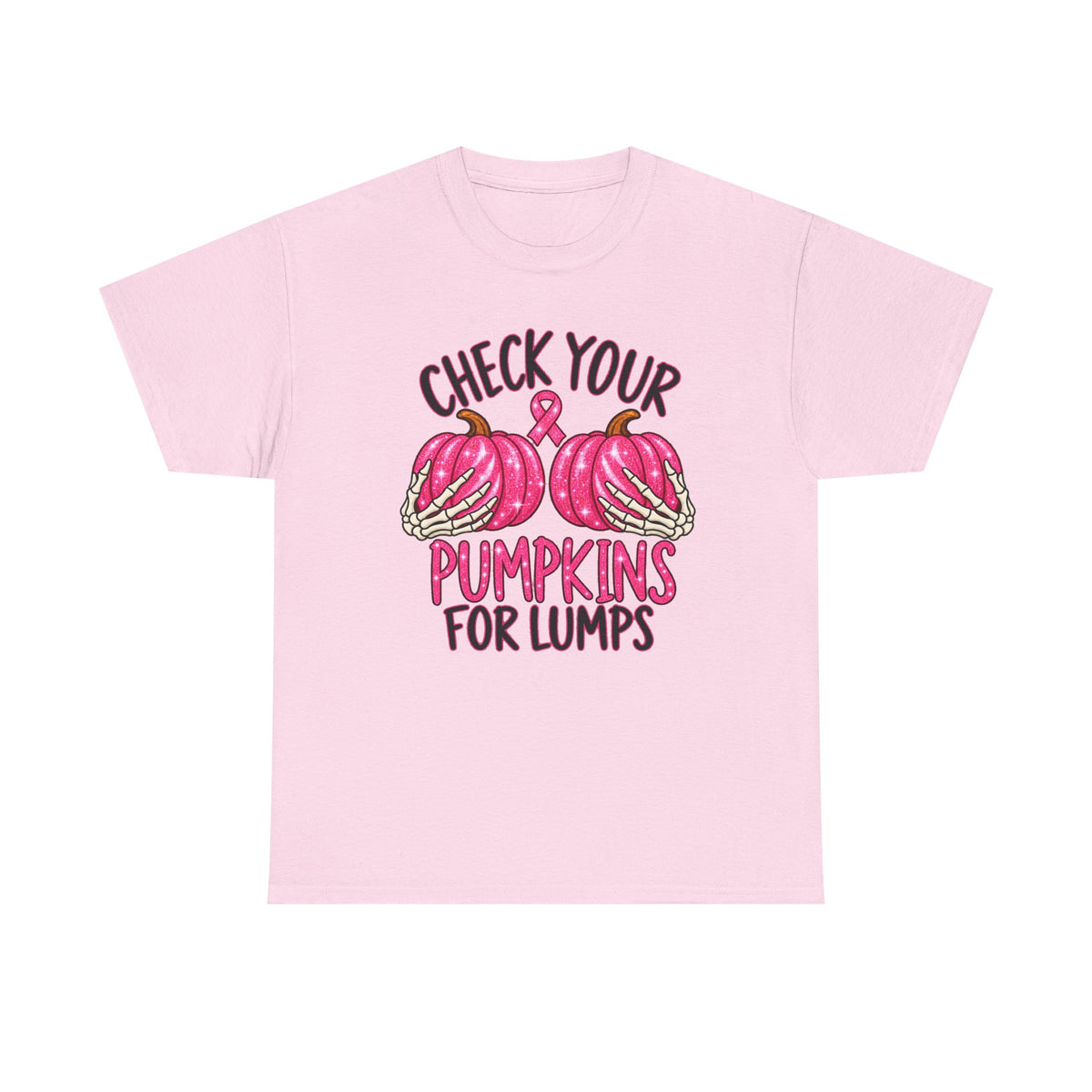Breast Cancer Awareness T-Shirt — "Check Your Pumpkins for Lumps" Pink Ribbon Tee