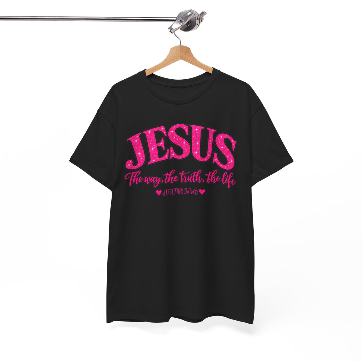 Christian T-Shirt — "JESUS The way, the truth, the life" (John 14:6) Pink Vintage Script
