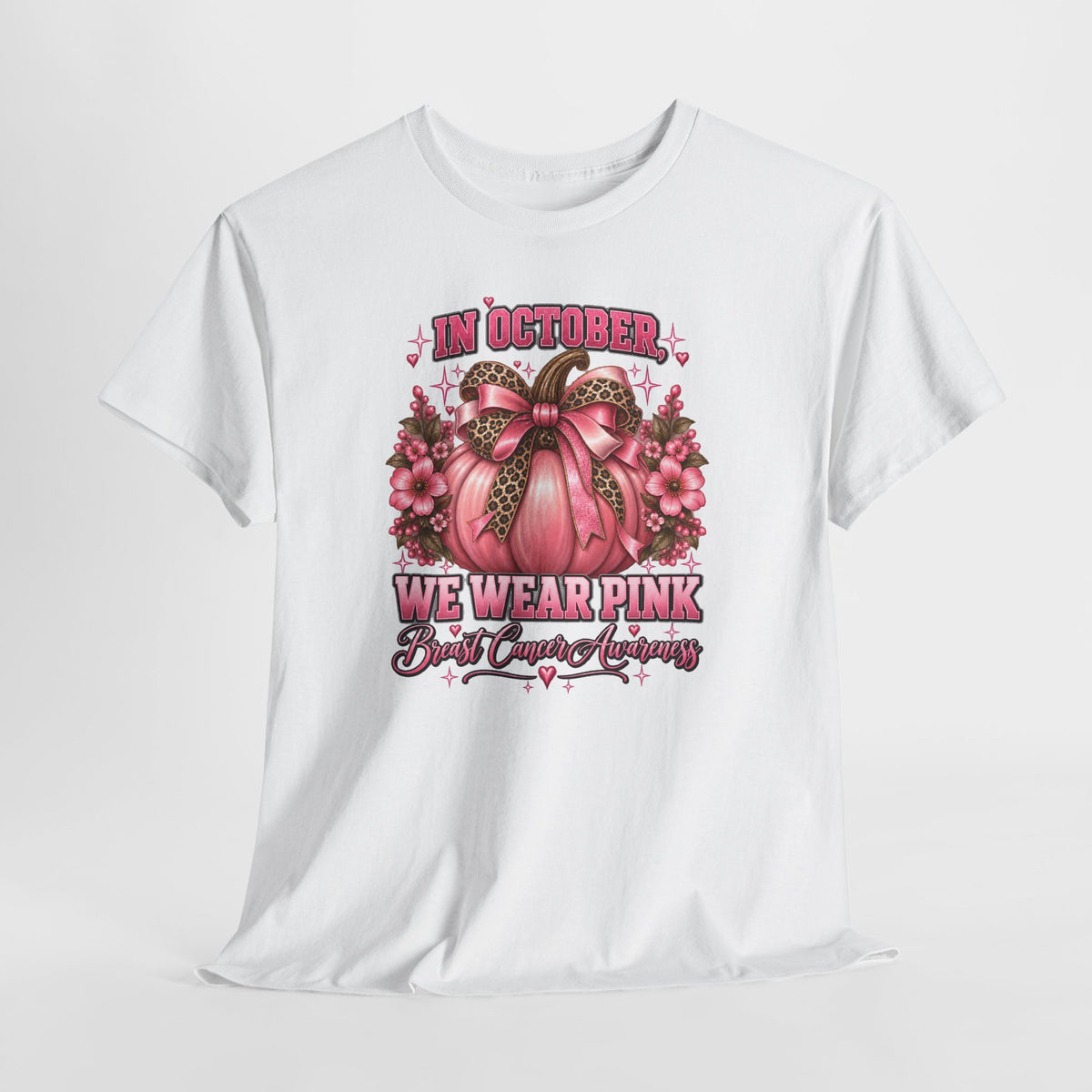 Breast Cancer Awareness T-Shirt — "In October We Wear Pink" Pumpkin Design