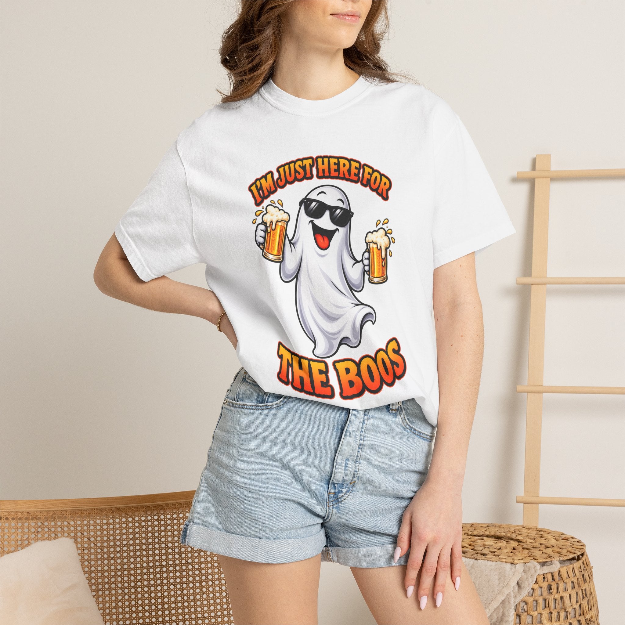 Halloween Beer Ghost T-Shirt - "I'm Just Here For The Boos" Party Tee