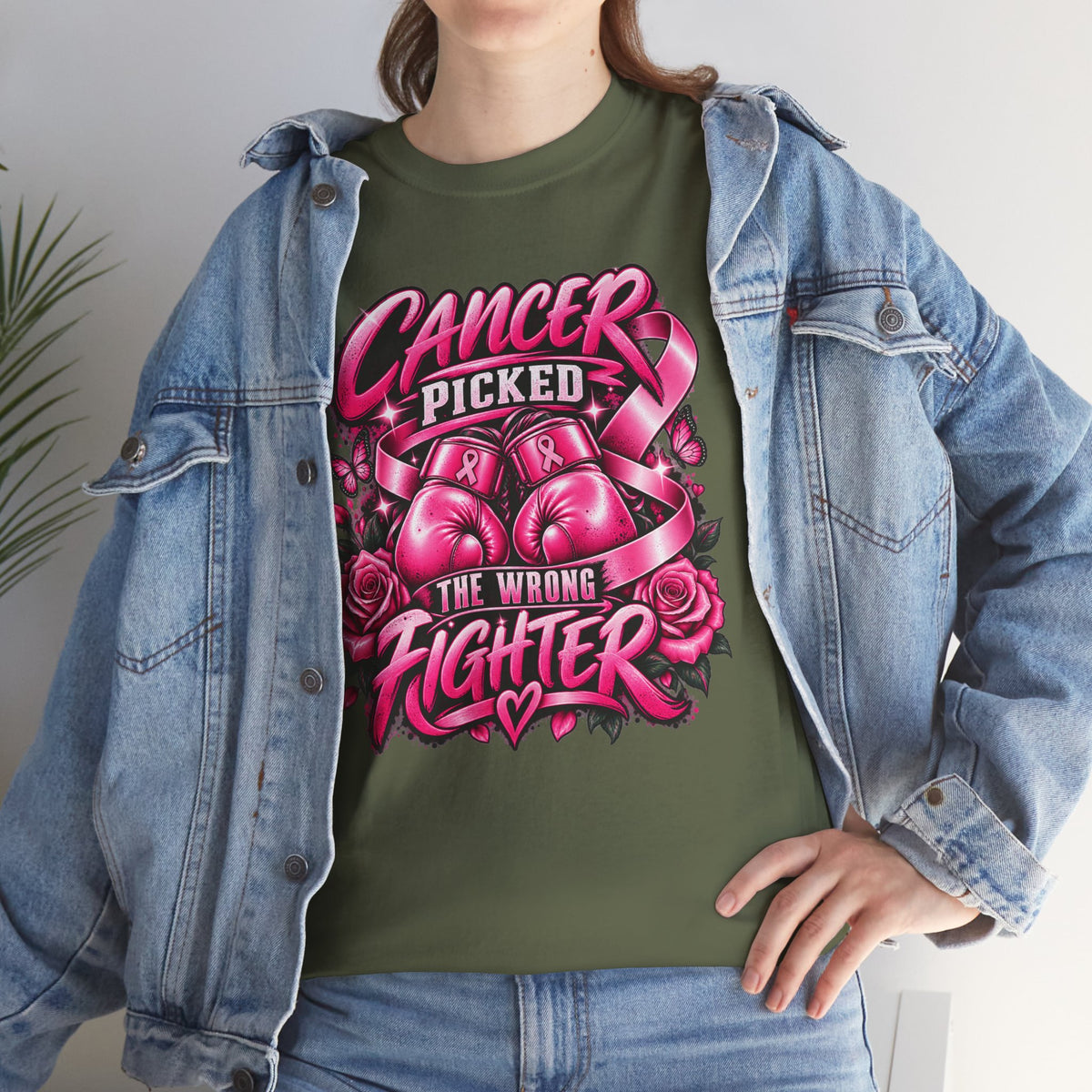 Cancer Picked The Wrong Fighter T-Shirt — Breast Cancer Awareness Support Tee