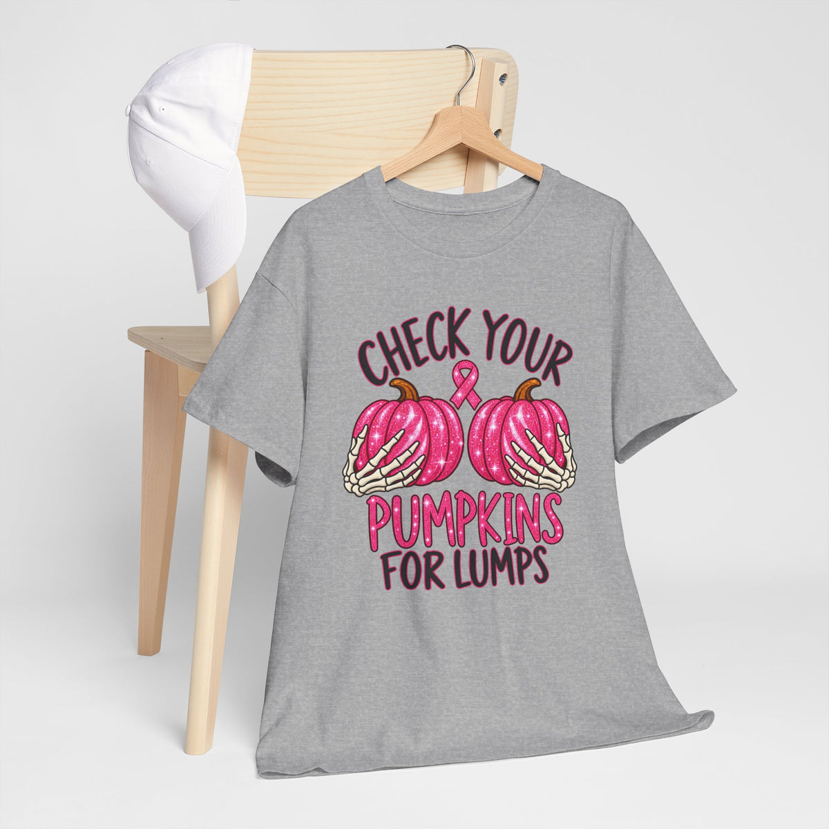 Breast Cancer Awareness T-Shirt — "Check Your Pumpkins for Lumps" Pink Ribbon Tee