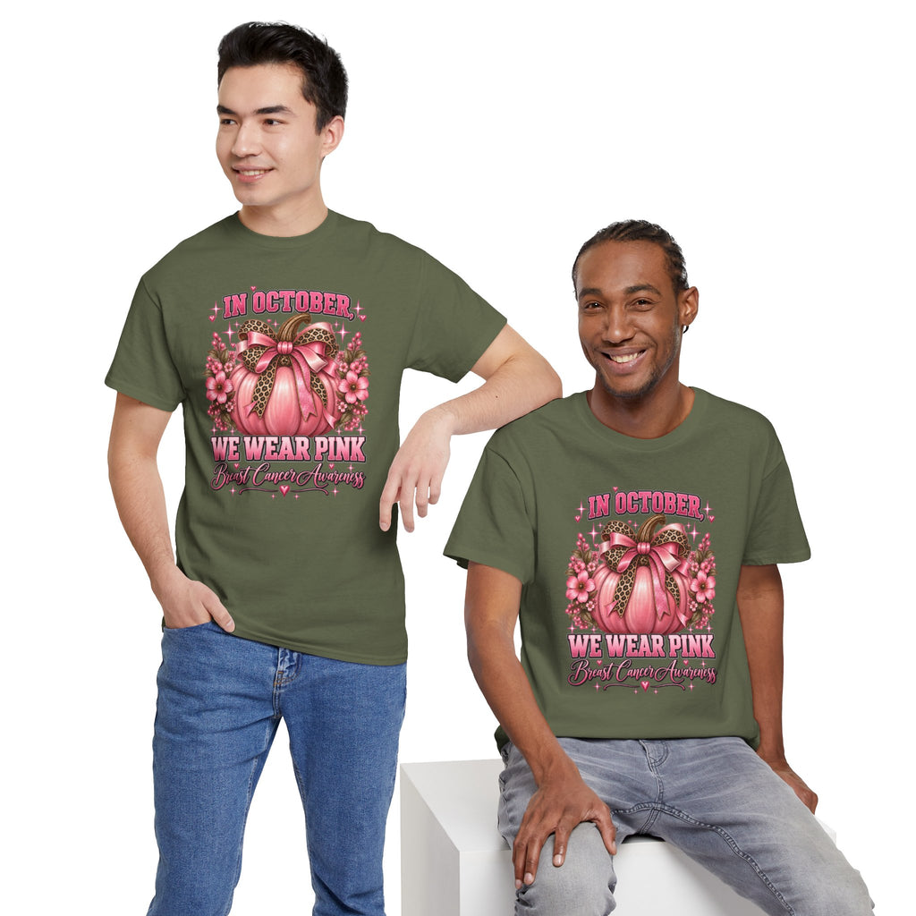 Breast Cancer Awareness T-Shirt — "In October We Wear Pink" Pumpkin Design