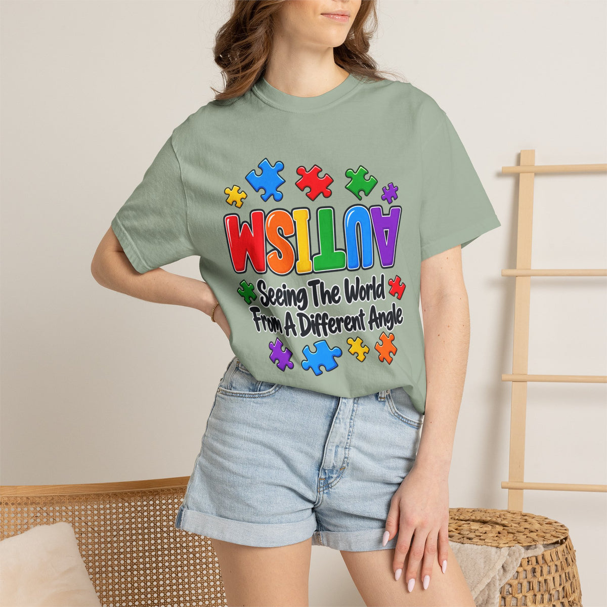 Autism Awareness T-Shirt — "Seeing the World From a Different Angle" Puzzle Design