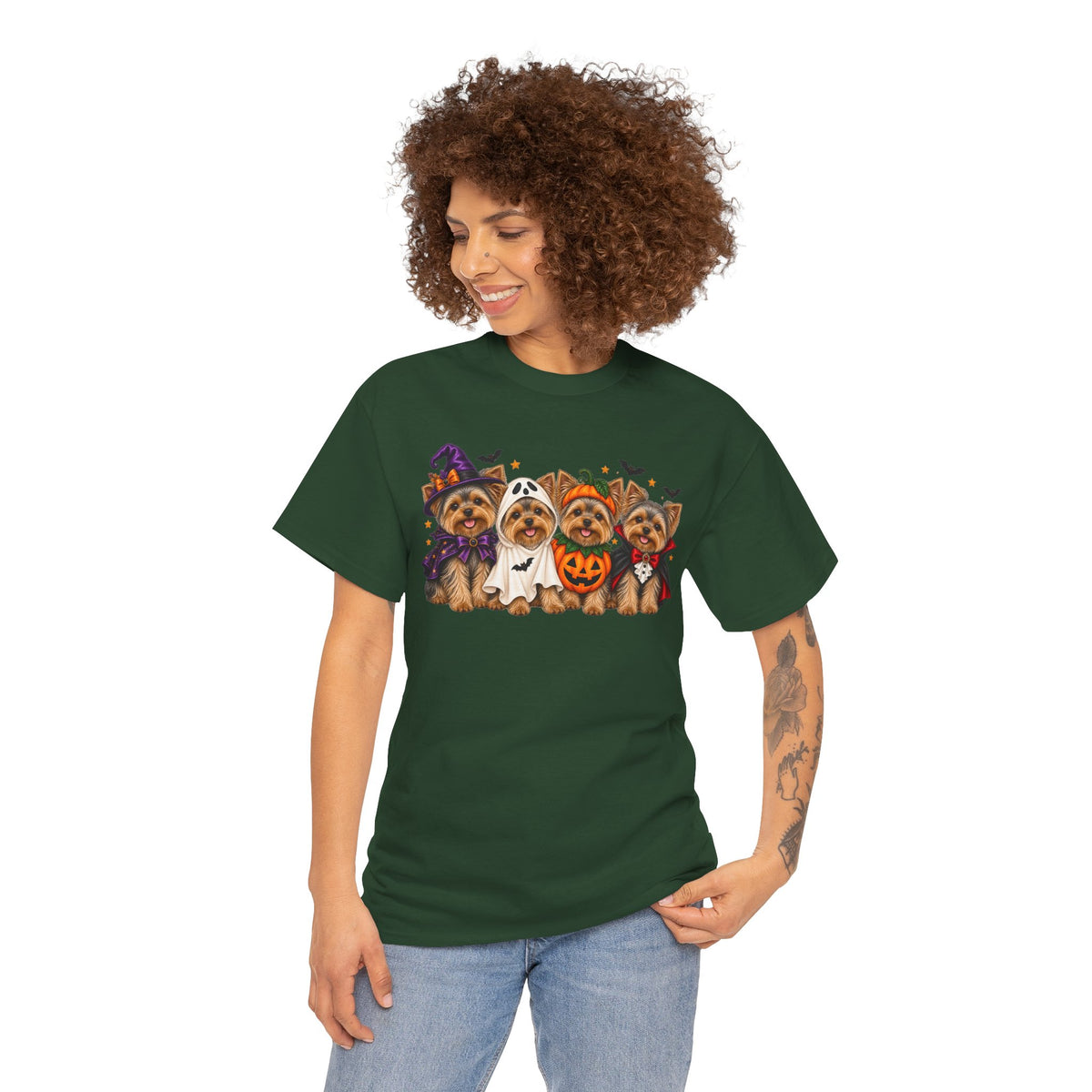 Halloween Yorkie T-Shirt — Cute Yorkies in Costumes (Pumpkin, Ghost, Witch, Vampire)
