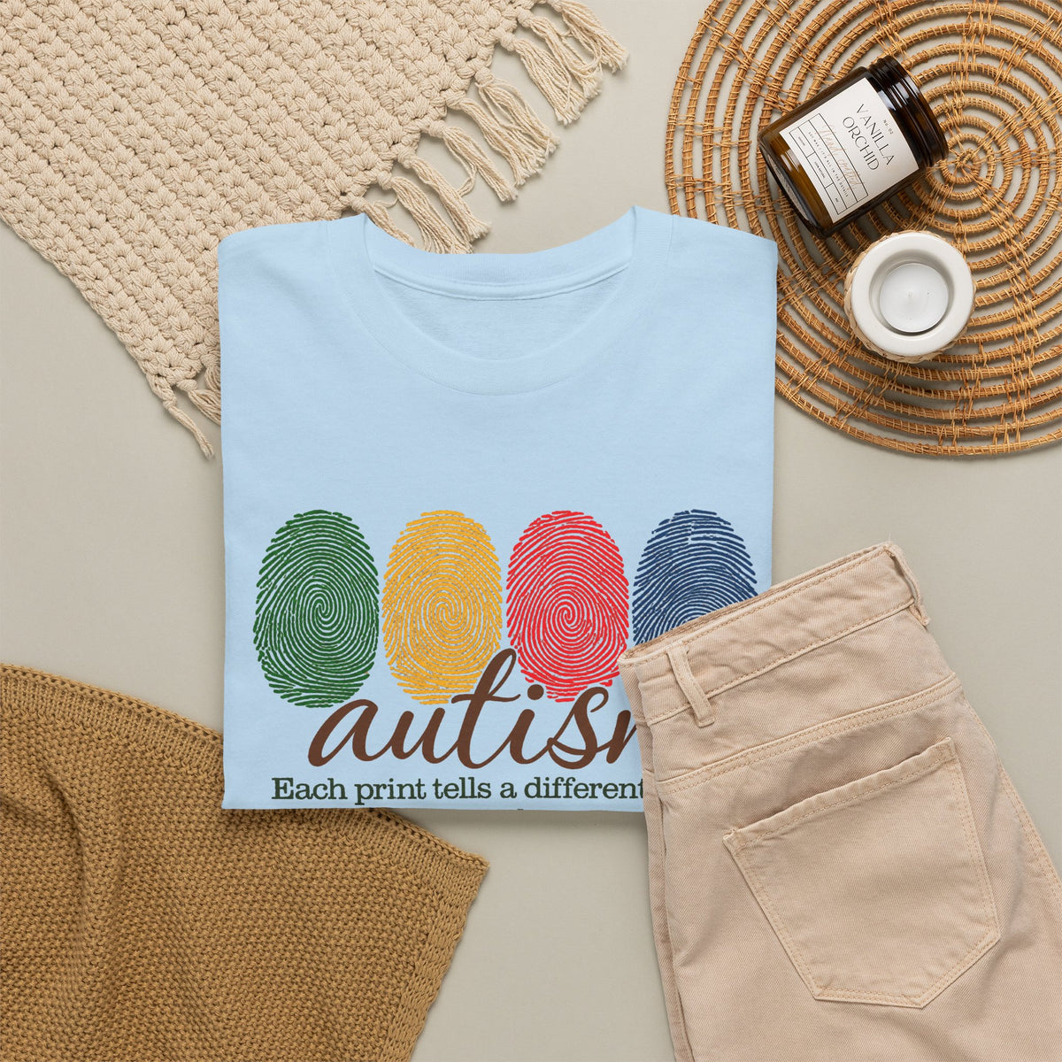 Autism Awareness T-Shirt — "Each Print Tells a Different Story" Colorful Fingerprint Tee