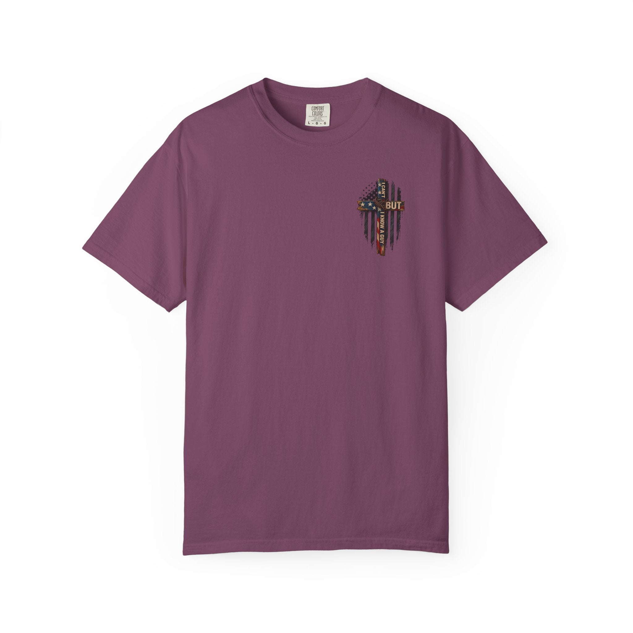 T-Shirt — 'I Can't But I Know A Guy' American Flag Cross Graphic