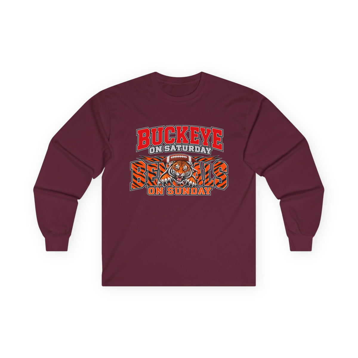 Buckeye Football Long Sleeve Tee – Saturday & Sunday Game Day Shirt