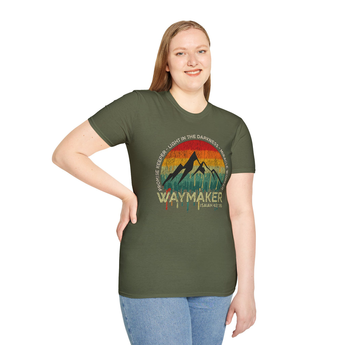 Waymaker Mountain T-Shirt — “Promise Keeper, Light in the Darkness” Christian Graphic Tee