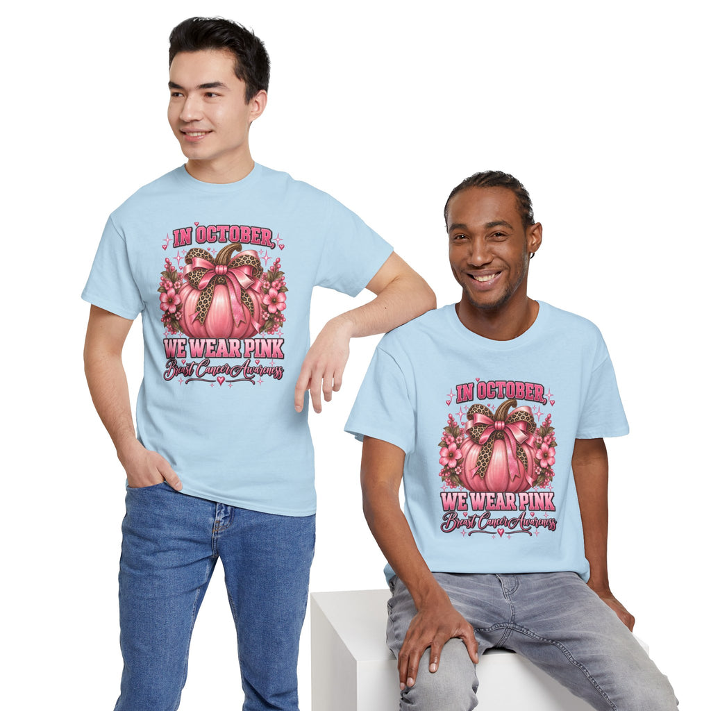Breast Cancer Awareness T-Shirt — "In October We Wear Pink" Pumpkin Design