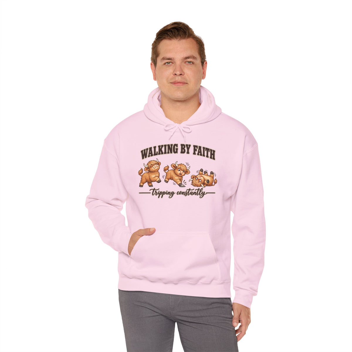 Walking by Faith Christian Highland Cow Hoodie