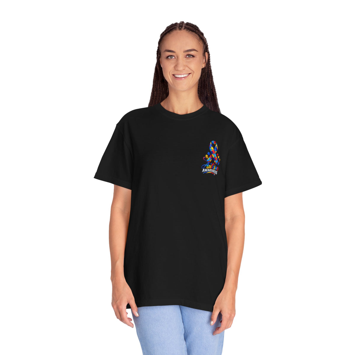 In This Family No One Fights Alone - Autism Awareness Unisex Garment-Dyed T-shirt