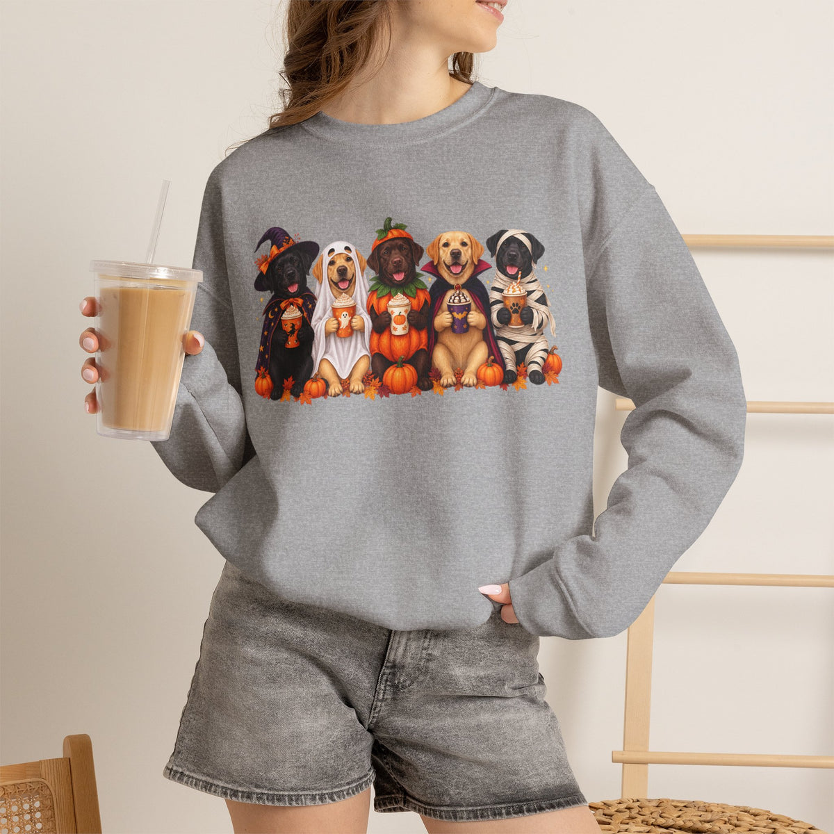 Halloween Dogs Crewneck Sweatshirt — Cute Puppies in Costumes Fall Pullover