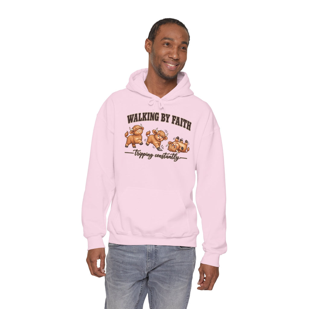 Walking by Faith Christian Highland Cow Hoodie