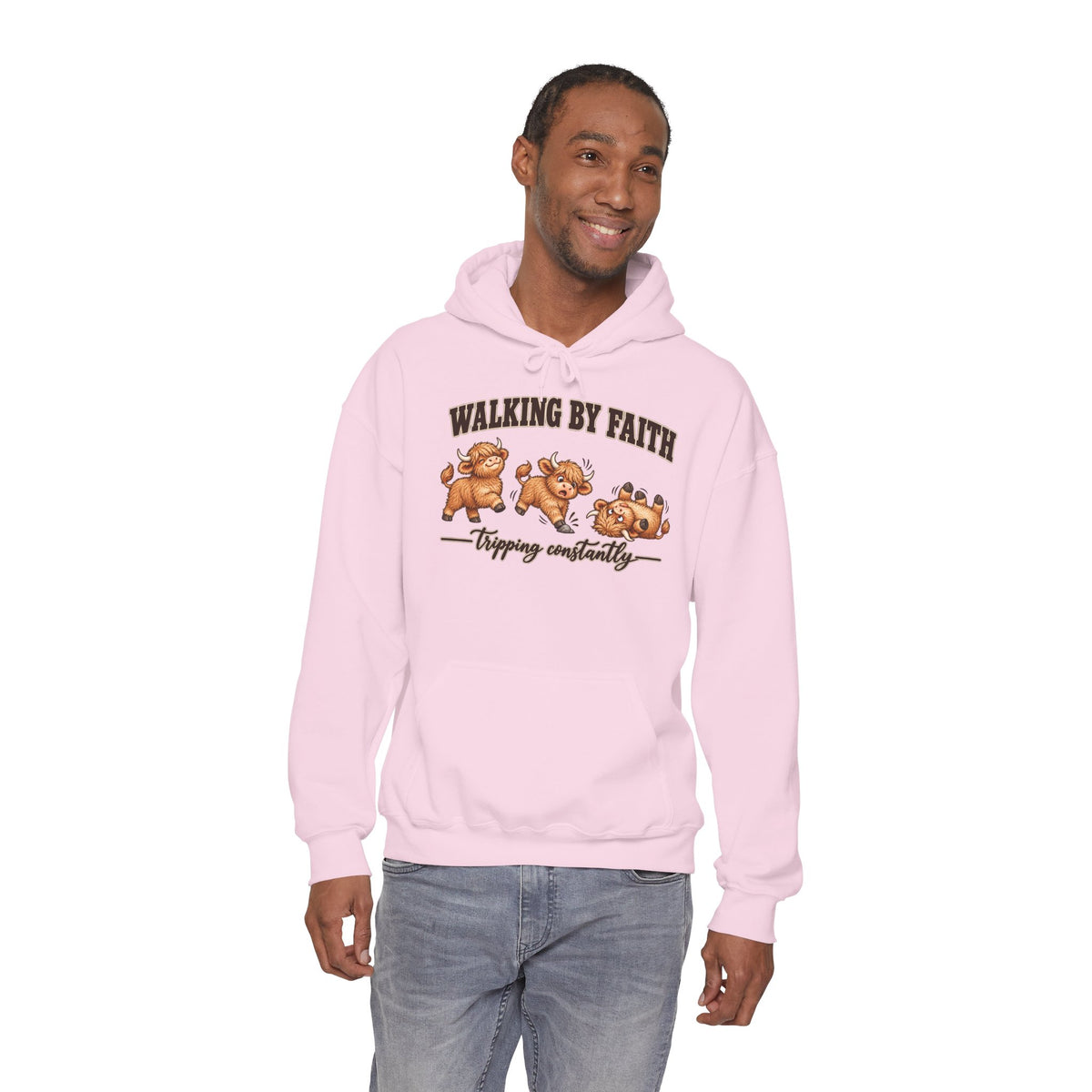 Walking by Faith Christian Highland Cow Hoodie