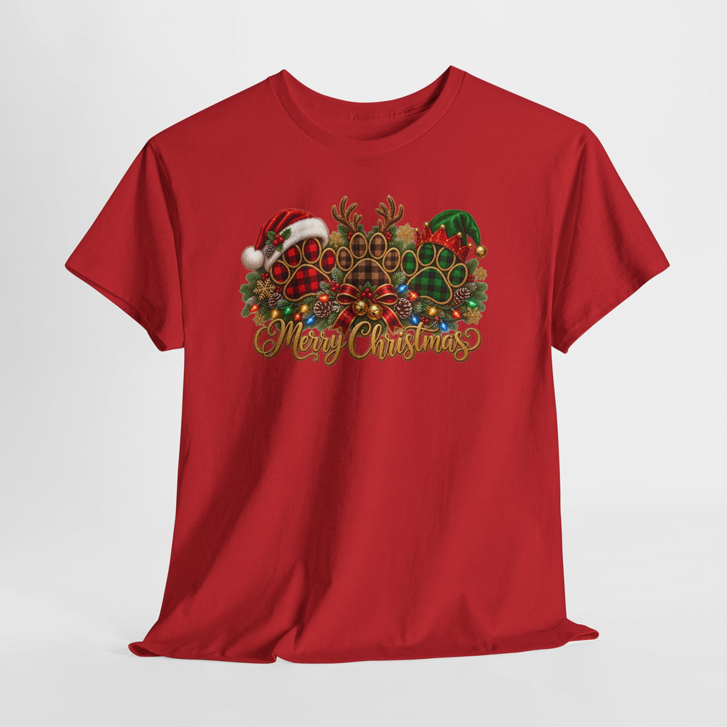 Merry Christmas Paw Prints Holiday Graphic Tee