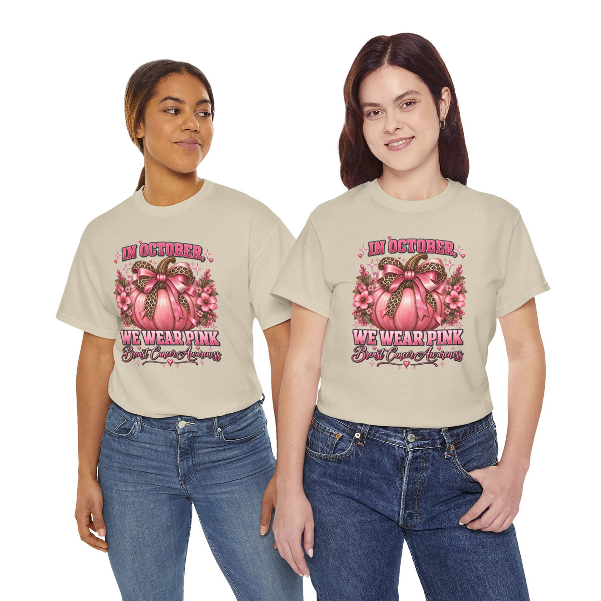 Breast Cancer Awareness T-Shirt — "In October We Wear Pink" Pumpkin Design