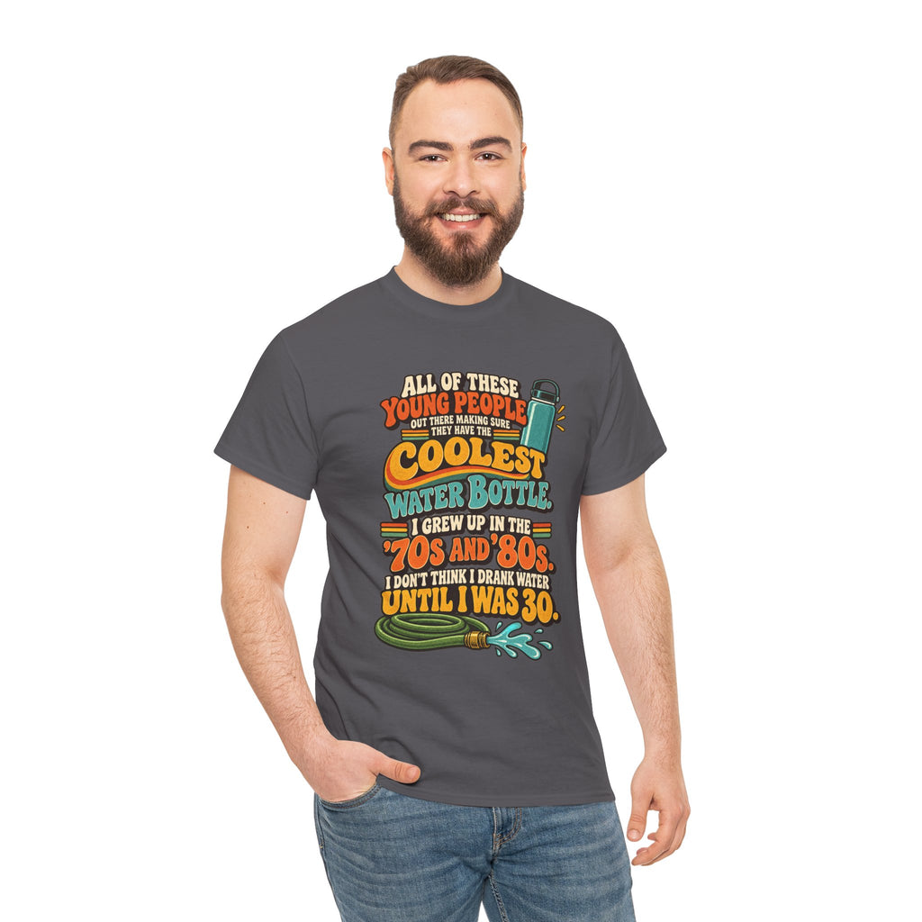 Retro 70s-80s Funny Water Bottle Tee — "Coolest Water Bottle" Graphic T-Shirt