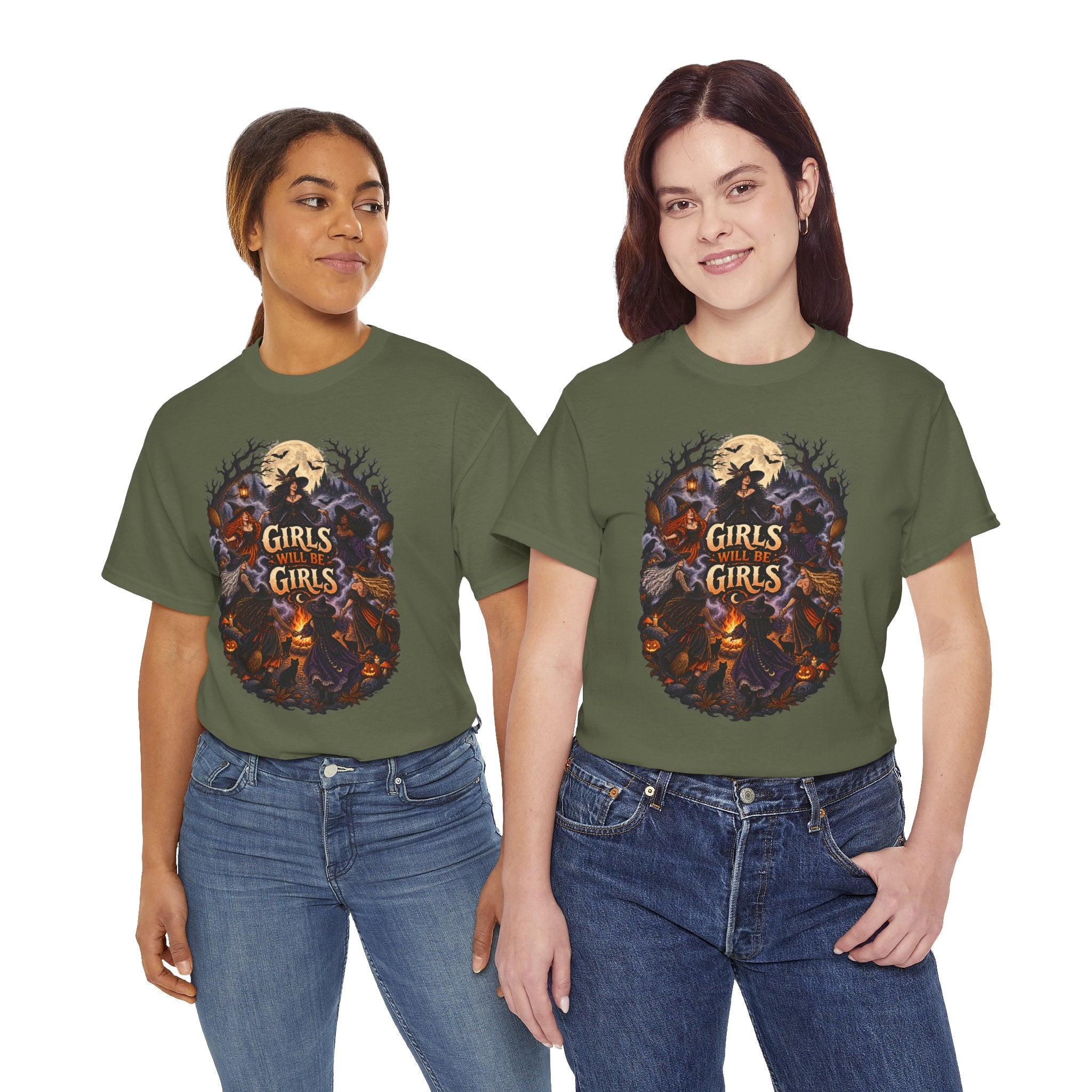 Girls Will Be Girls T-Shirt — Witchy Campfire Illustration Tee