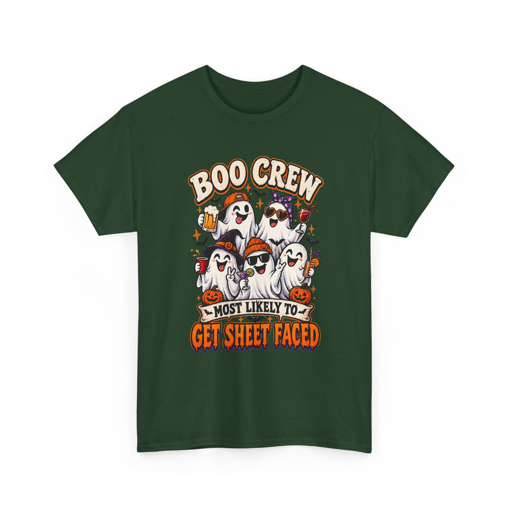 Boo Crew Halloween T-Shirt — “Most Likely to Get Sheet Faced” Funny Ghost Party Tee