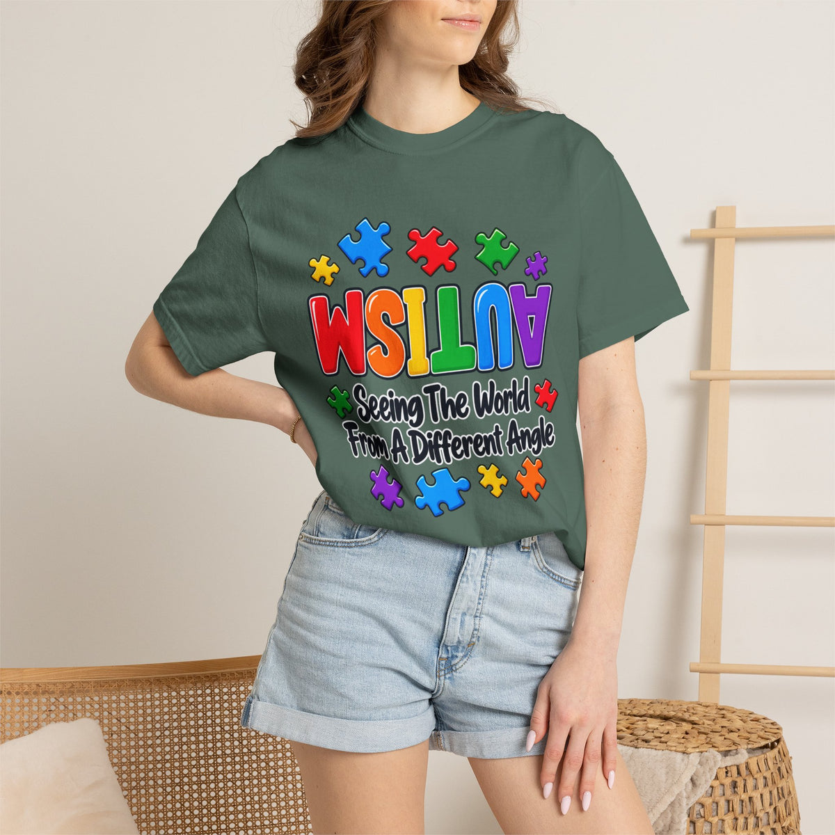 Autism Awareness T-Shirt — "Seeing the World From a Different Angle" Puzzle Design