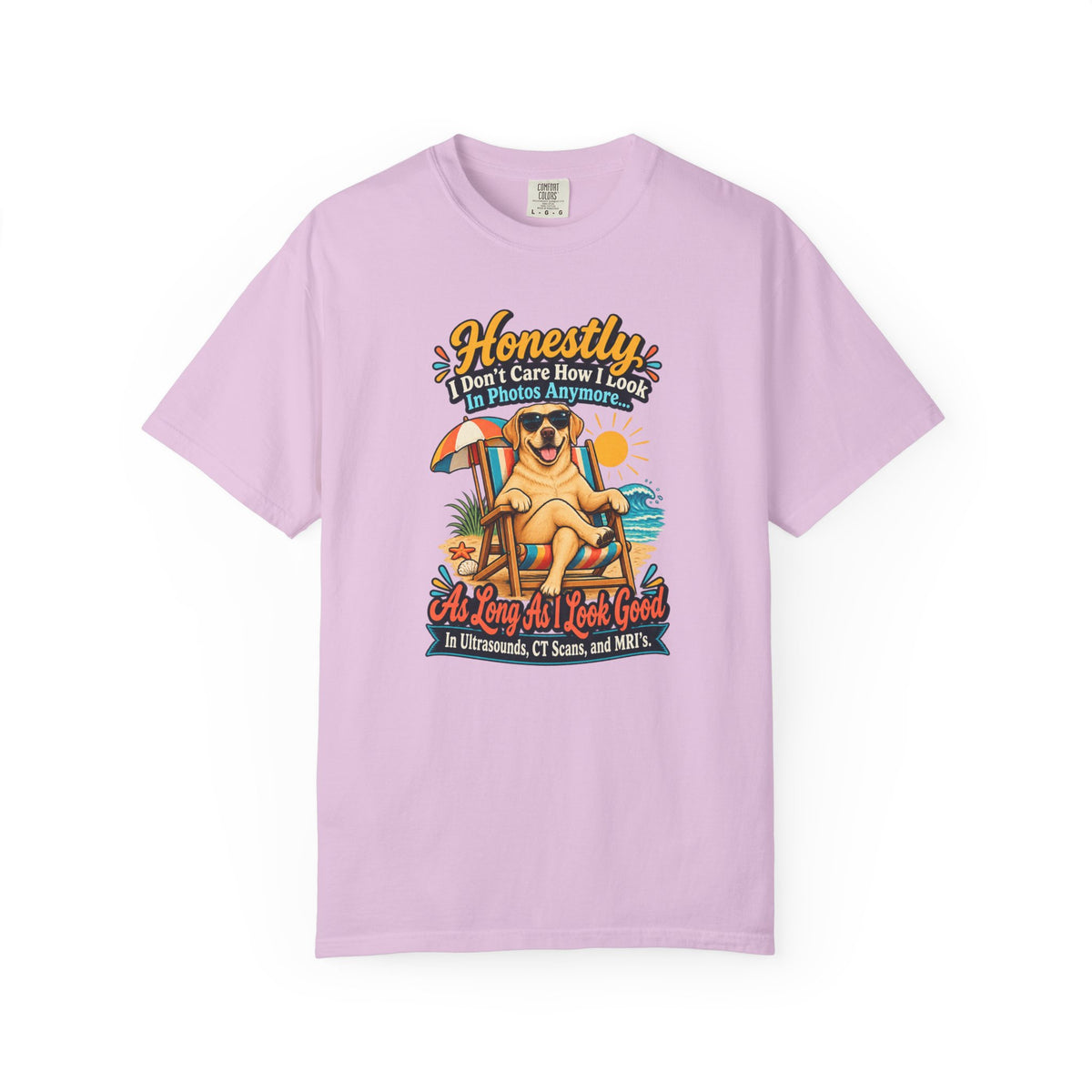 Honestly I Don’t Care How I Look In Photos Anymore T-Shirt — Funny Beach Dog Graphic Tee
