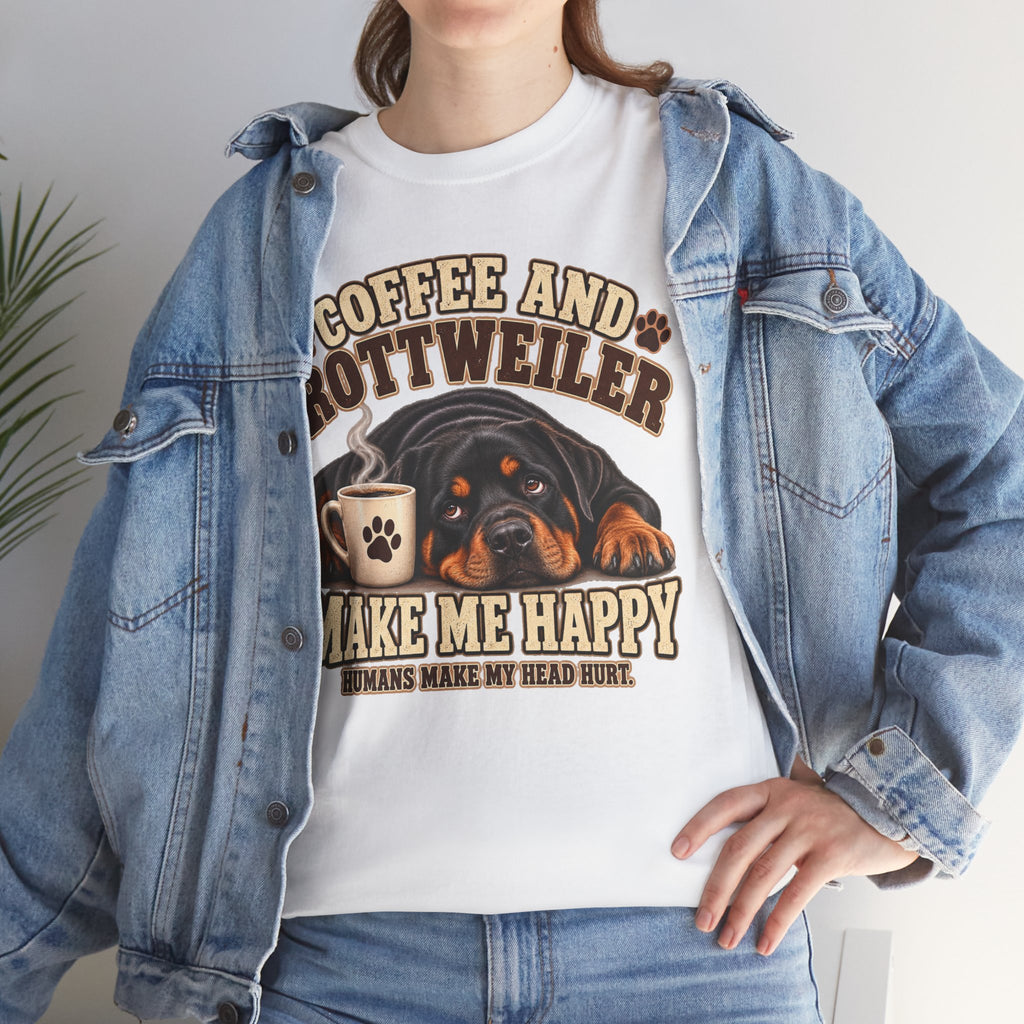 Coffee and Rottweiler Tee — "Coffee and Rottweiler Make Me Happy" Dog Lover Shirt