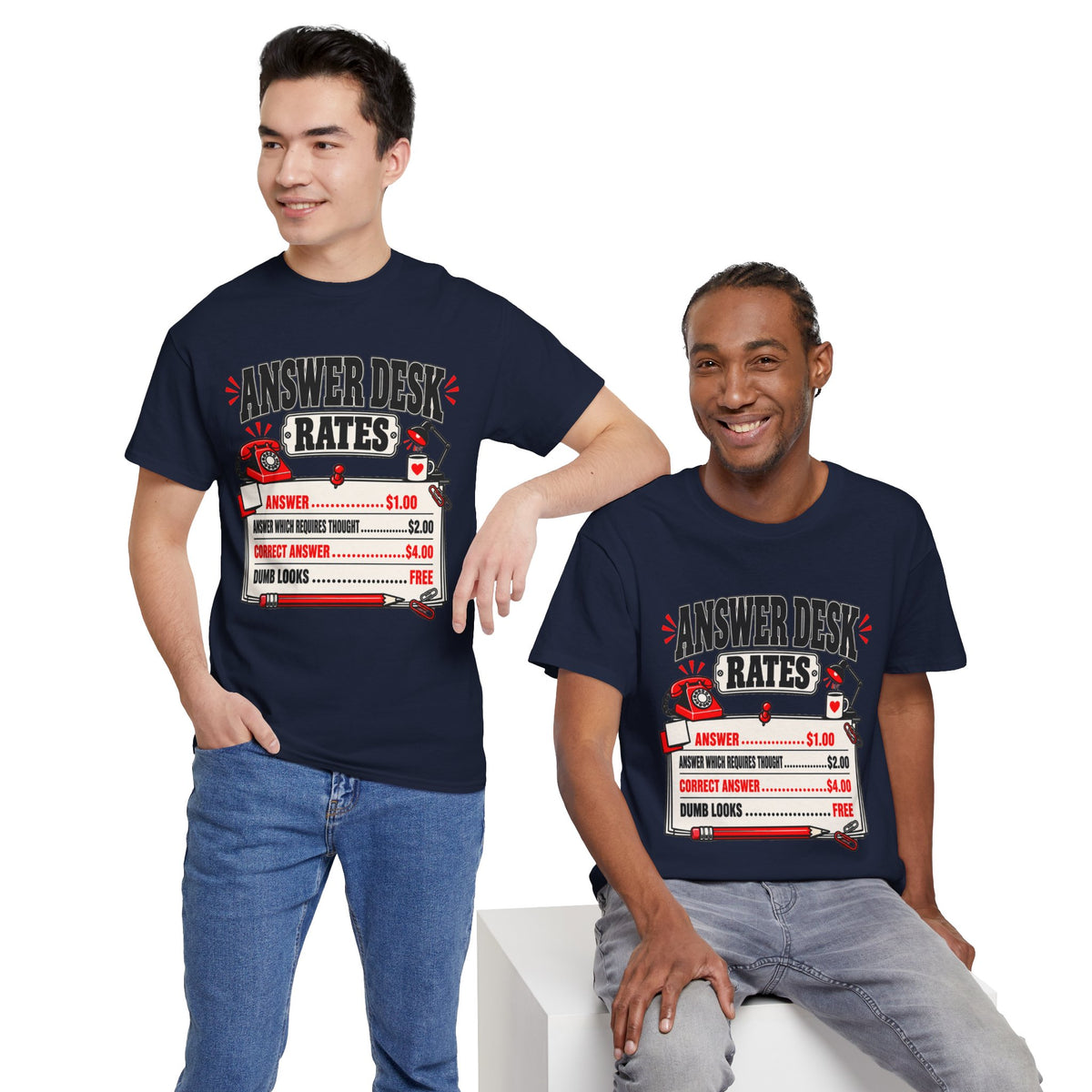 Answer Desk Rates T-Shirt — Funny Help Desk IT Support Tee ("Answer 1.00, Correct Answer 4.00")